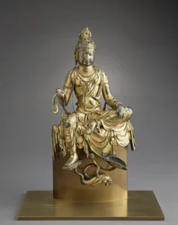 Bodhisattva Avalokitesvara seduto, VIII secolo (bronzo con doratura)