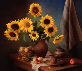 Natura morta con girasoli dorati