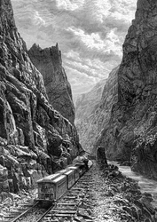 Un treno che attraversa le Montagne Rocciose, USA, XIX secolo