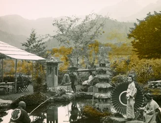 Giornata di pesca nel giardino di Dainichi - Do a Nikko circa 1900 - 1915 (fotografia)
