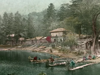 Villaggio di pescatori sul lago Chuzenji, 1900-1915 circa (fotografia)