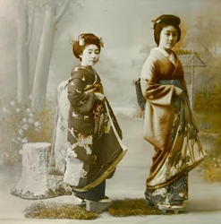 Ritratto di due giovani geisha 1900-1915 circa (fotografia)
