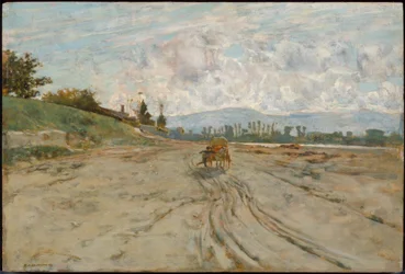 T. Signorini, Paesaggio senese con carro