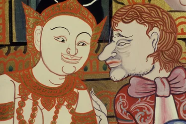Dipinto contemporaneo in stile classico che mostra persone tailandesi e occidentali