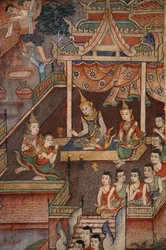 Dettaglio di un murale nel Viharn laikam a Wat Phra Singh