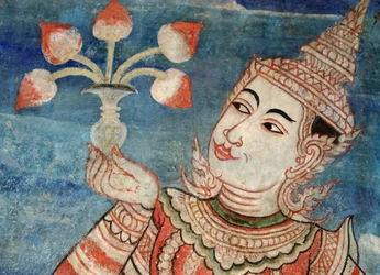 Dettaglio di un murale nel Viharn laikam a Wat Phra Singh