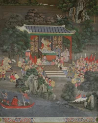 Scena con influenza cinese, Sala Geng, Wat Bowonniwet Vihara, Bangkok