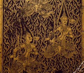 Guardaroba per sutra, legno intagliato e laccato, da Bangkok, Thailandia (dettaglio)