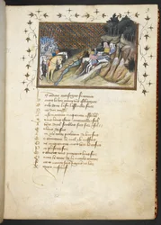 MacMorogh, il capo irlandese, si avvicina al duca di Gloucester, MS Harley 1319, f.9r