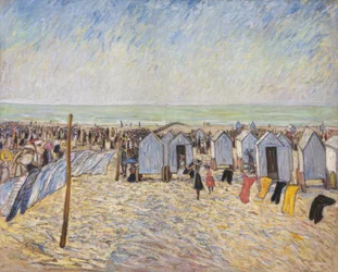 Immagine della spiaggia con carrozze da bagno (Knocke)
