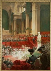 La celebrazione del centenario della nascita del poeta Victor Hugo... (dipinto su tela)