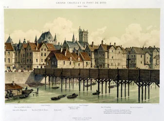 Le grand Châtelet et le pont de bois (1621-1643) - in "Paris depuis le XIIIème à nos jours" di Hoffbauer, ed. Firmin Didot & Cie