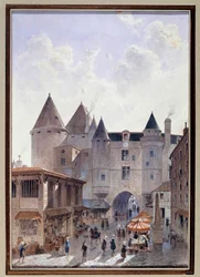 Veduta del Grand Chatelet da Rue Saint Denis a Parigi