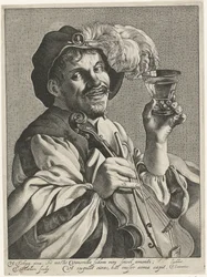 Uomo con violino e bicchiere