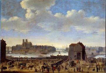Vista del Quai e del Pont de la Tournelle, Ile de la Cite e Ile Saint Louis a Parigi intorno al 1646