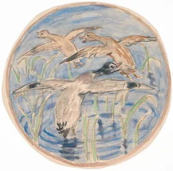 Anatre in volo (bozza per decorazione di piatto ceramico)