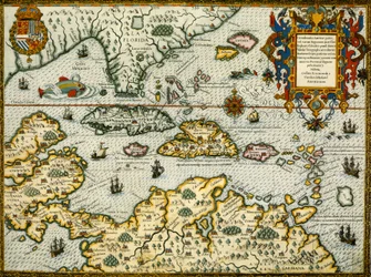 Mappa DeBry dei Caraibi e della Florida1594