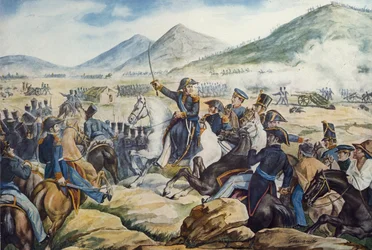 Il generale argentino José de San Martín alla battaglia di Chacabuco, 12 febbraio