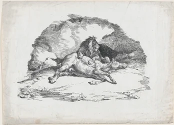 Leone che divora un cavallo