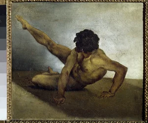 Uomo nudo che gira sul terreno