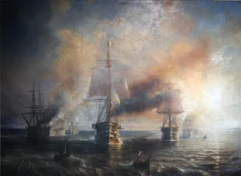 Francese:  La flotte française se rendant de Cherbourg à Brest, 1858 La flotta francese in navigazione da Cherbourg a Brest, 1858