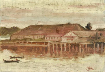 Edifici del Trading Post e del molo, Sitka, sera
