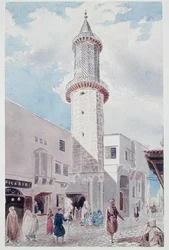 Il minareto della moschea su Rue de Chartres e Rue Bab-Azoun, Algeri