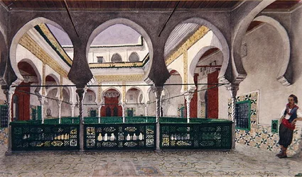 Vista di un cortile interno di una casa ad Algeri, c.1830