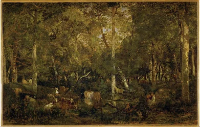 Le Vieux Dormoir du Bas-Breau", una parte della foresta di Fontainebleau (dipinto su tela)