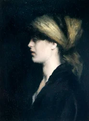 Chiaroscuro, un profilo, la sciarpa dorata, c.1900