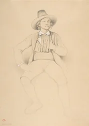 Un uomo in costume tirolese, seduto, che fuma una pipa