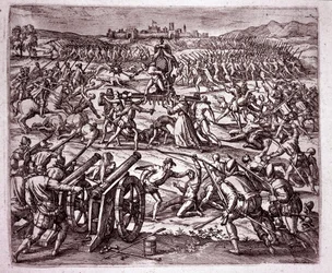 Un monaco domenicano, sentendosi deriso dal re inca Atahualpa, incoraggia Francisco Pizarro a vendicarsi