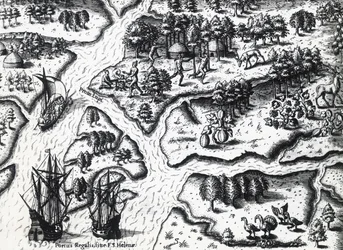 Arrivo dei francesi a Port Royal nel 1564, incisione