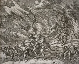 Uragano che affonda la Santa Maria, caravella di Cristoforo Colombo