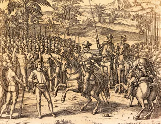 Pizarro accolto dai nativi