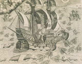 Pesce alato dai mari delle Indie, illustrazione da Storia Americana di Theodore de Bry