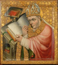 Vescovo scrivente (tempera su legno)