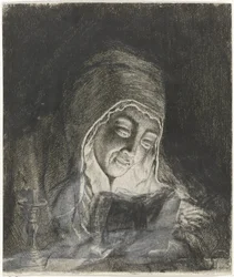 Donna che legge alla luce di una candela