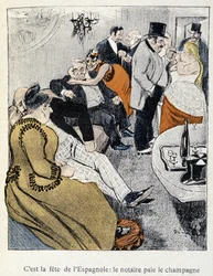 Filles et Marlous: È la festa degli spagnoli: il notaio paga lo champagne - in "Dans la vie", di Steinlen 1901
