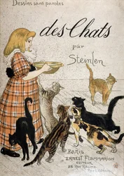 Ragazza che porta una ciotola di latte ai gatti - copertina "Gatti" di Steinlen, XIX secolo