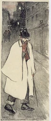 Uomo con cappotto che cammina per strada - in "Gil Blas" di Nov. 1894