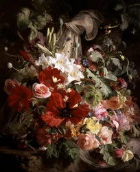 Natura morta di gigli, papaveri e rose. Dipinto di Theude Gronland (1817-1876) Collezione privata.