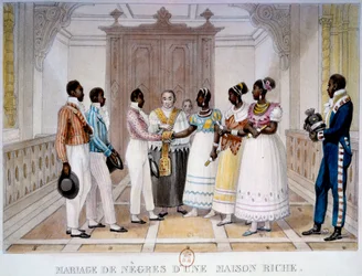 Matrimonio di una ricca casa Litografia di Thierry Freres da "Voyage Picturesque et Historique au Brazil" di Jean Baptiste Debret (1768-1848) 1839 Parigi, B.N.