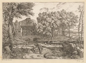 Paesaggio arcadico con un gregge di capre vicino all