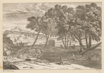 Paesaggio arcadico con un pescatore in una barca (serie: Suite de Paysages)