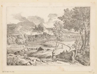 Paesaggio arcadico con figure lungo un sentiero vicino a un ruscello Suite de Paysages