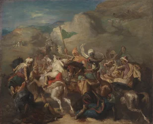 Battaglia di cavalieri arabi intorno a uno stendardo