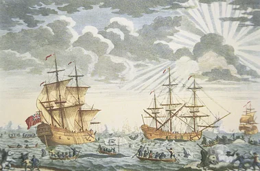 La pesca della balena in Groenlandia, incisione di E. Kirkall, c.1720