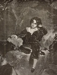 Ritratto di Master Lambton da bambino, Charles William Lambton, il Ragazzo Rosso, incisione da un dipinto di Thomas Lawrence da L