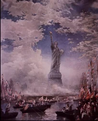 Inaugurazione della Statua della Libertà nel porto di New York, 28 ottobre 1886 (litografia a colori)